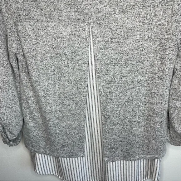 Monteau Preppy Classic Gray Crewneck Roll Tab Layered Sweater Top Blouse - Picture 6 of 8